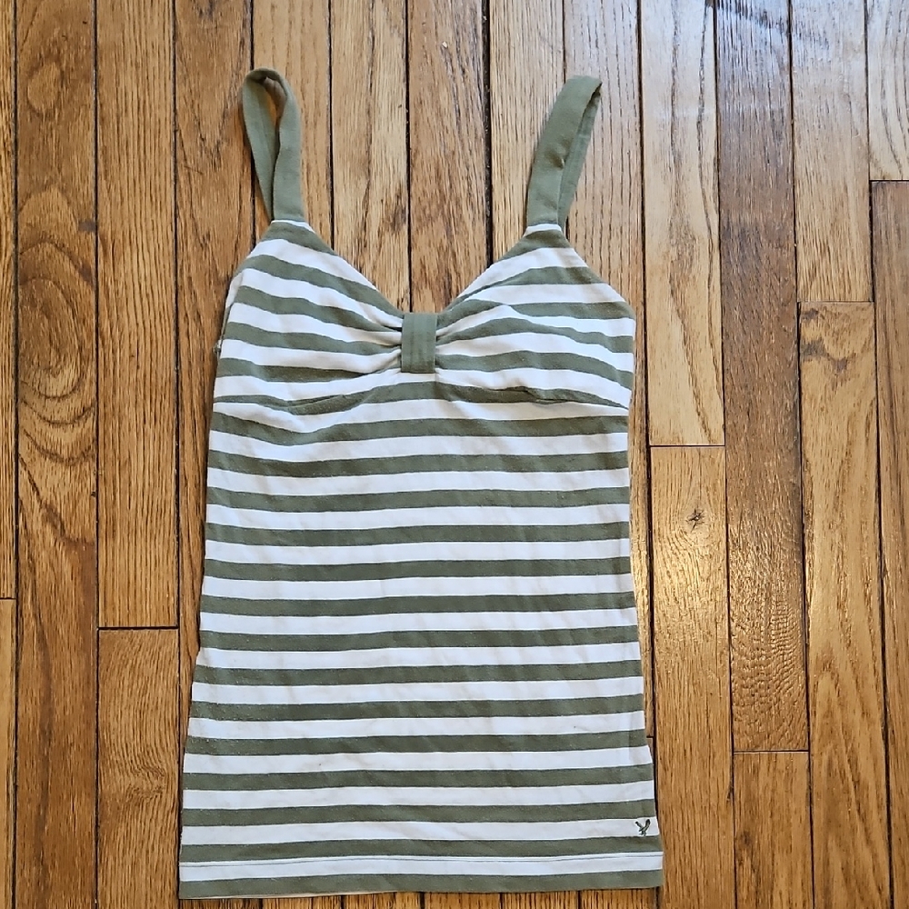 American Eagle Green Striped Tank Top Petite